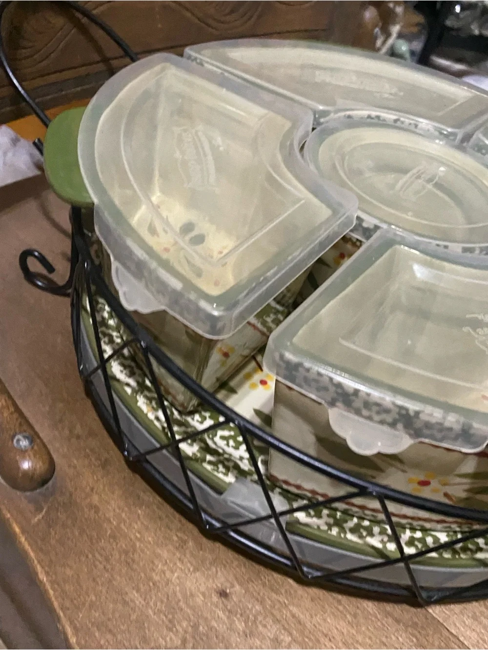 14 Pc TEMP-TATIONS Old World Green By Tara Serving Set Dream! With Lids & Basket